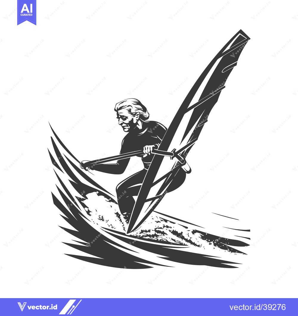 Premium Vector dari Elderly Woman Windsurfing on a Wave