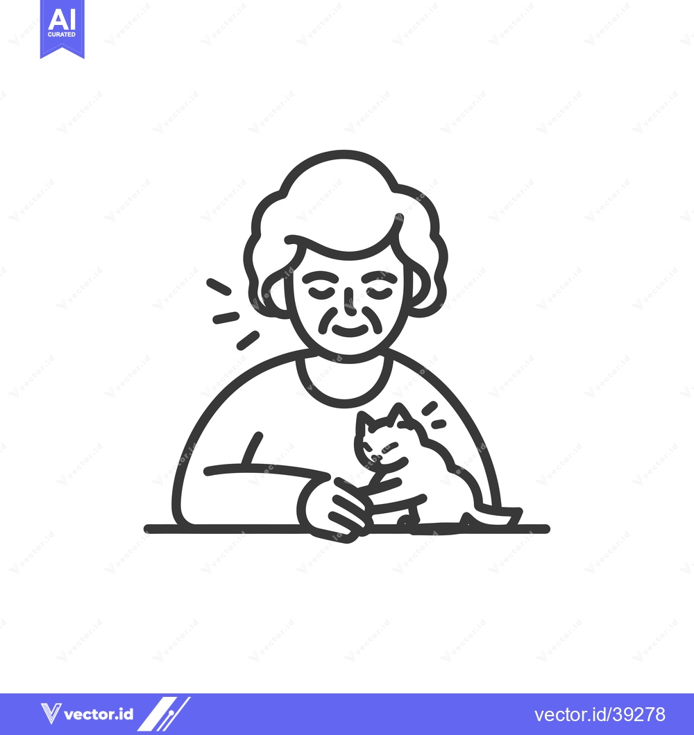 Premium Vector dari Elderly Woman with a Cat in her Arms
