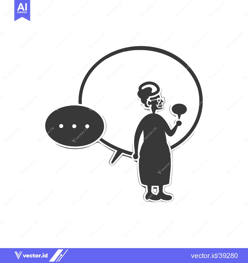 Premium Vector dari Elderly woman with glasses holding a microphone in a speech bubble