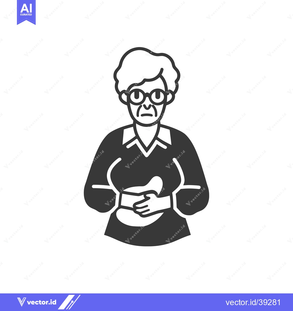 Premium Vector of Elderly Woman with Glasses Holding Stomach in Pain