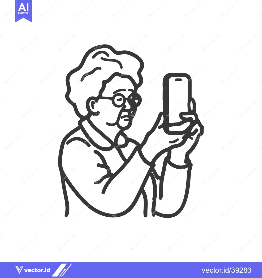 Premium Vector dari Elderly Woman with Glasses Using a Smartphone