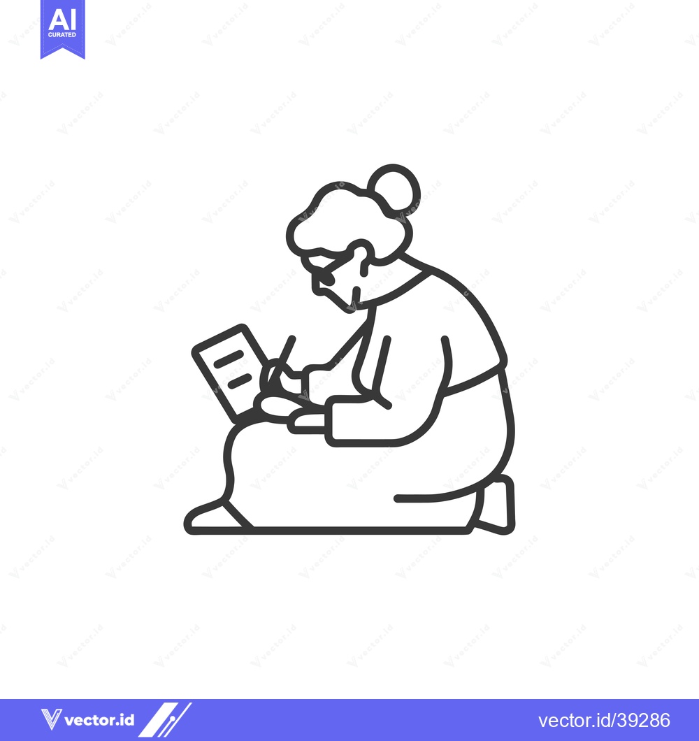 Premium Vector dari Elderly Woman with Glasses Writing on a Laptop