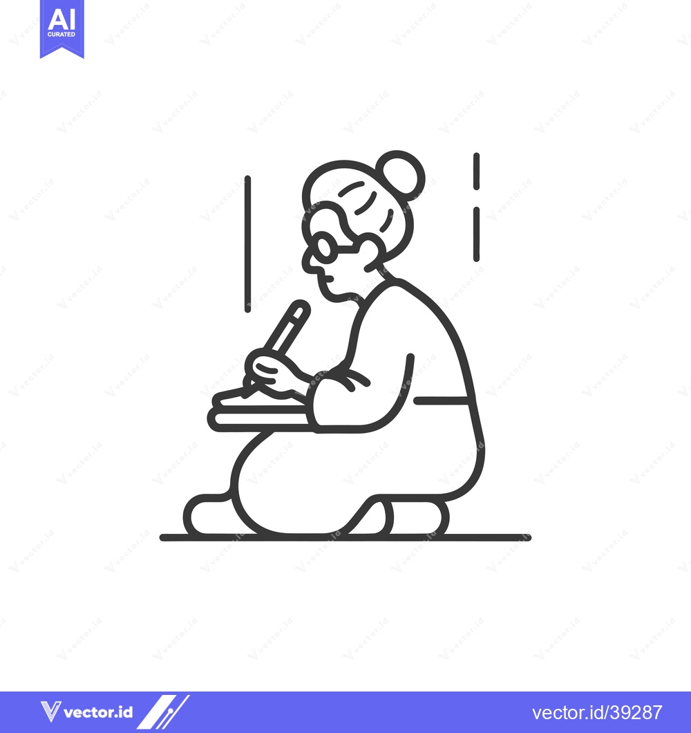 Premium Vector of Elderly Woman with Glasses Writing on Paper