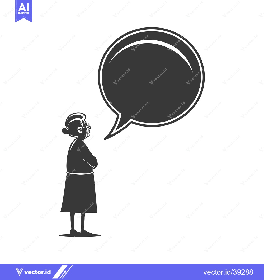 Premium Vector dari Elderly Woman with Speech Bubble and Crossed Arms