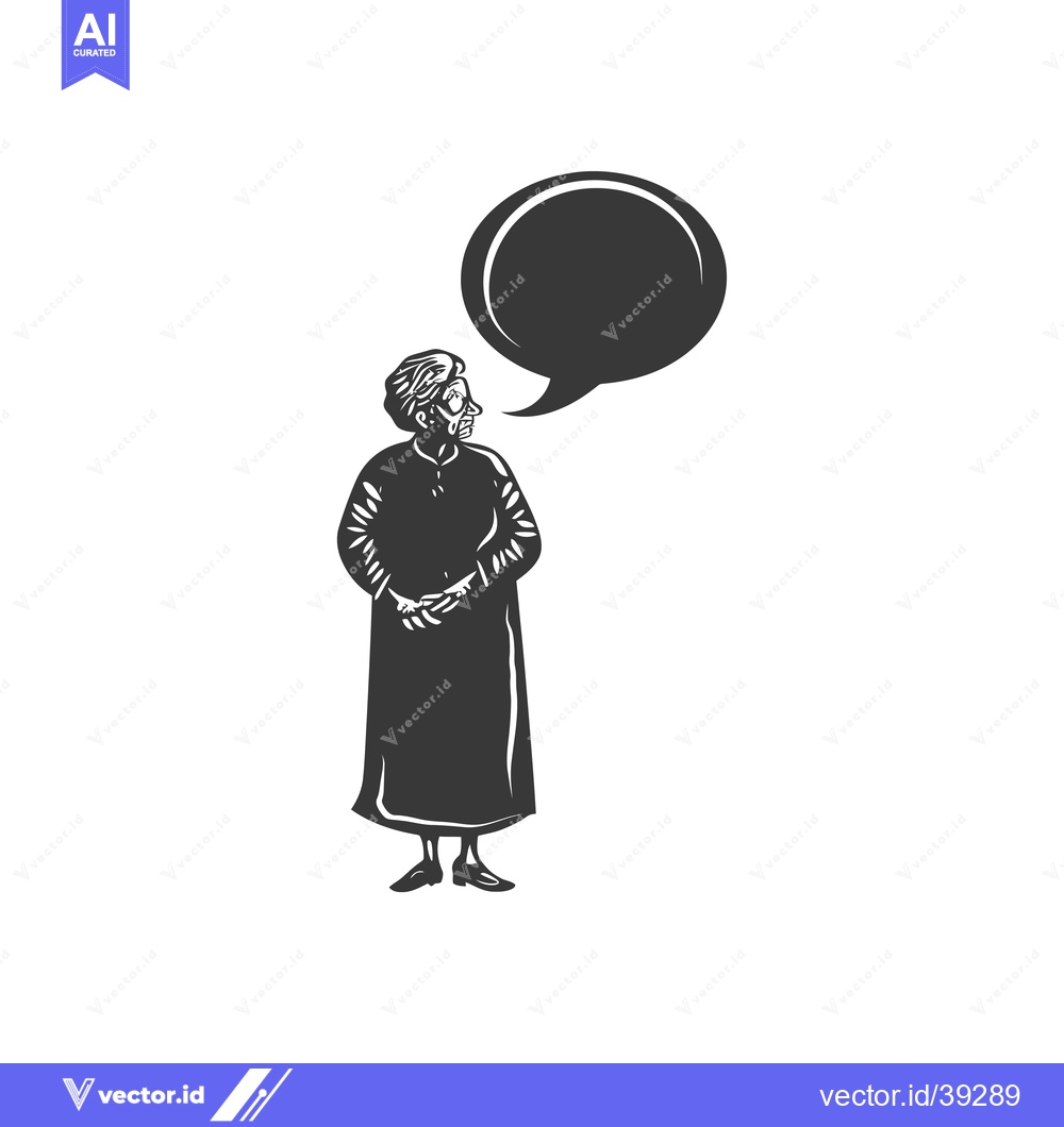 Premium Vector of Elderly Woman with Speech Bubble and Hands Clasped