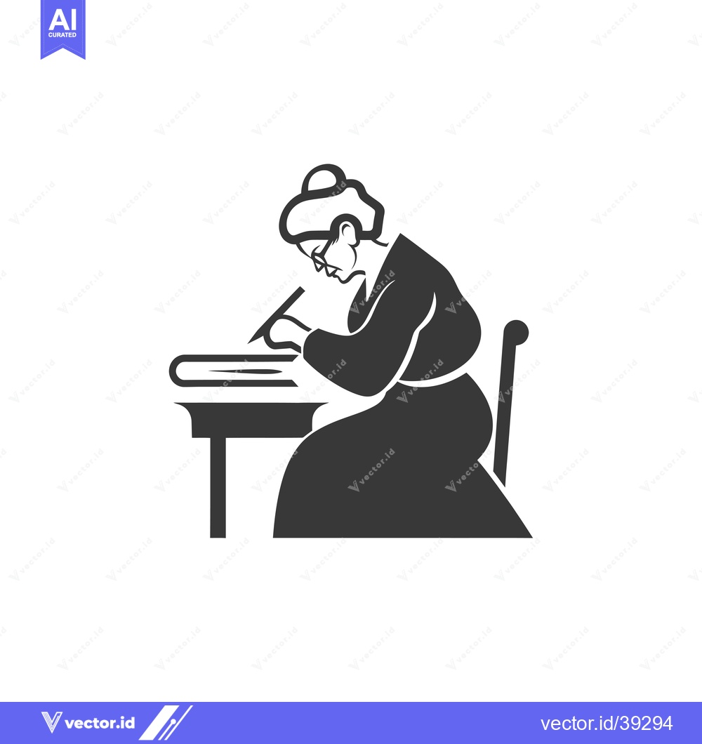 Premium Vector of Elderly Woman Writing at a Desk