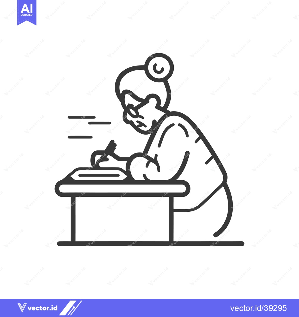 Premium Vector of Elderly Woman Writing at a Desk