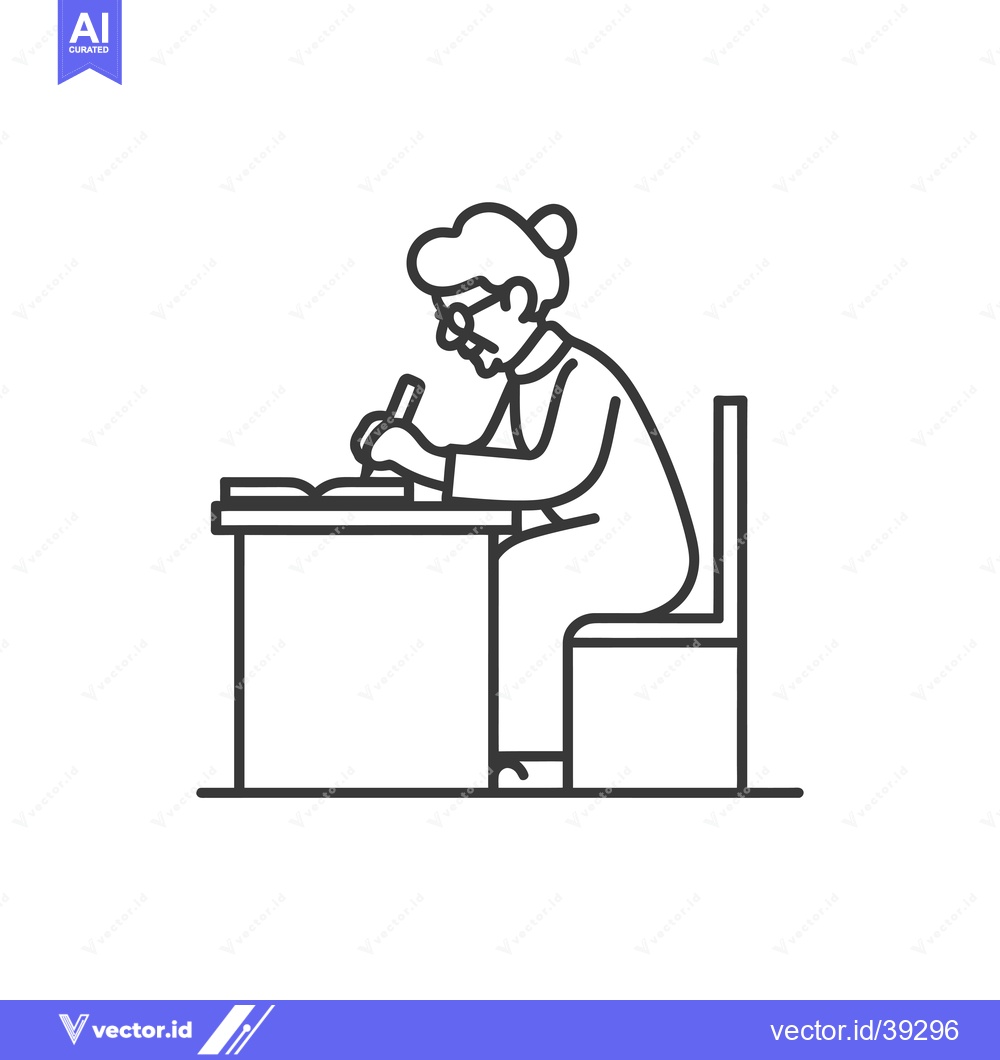 Premium Vector dari Elderly Woman Writing at a Desk with a Book and Pen