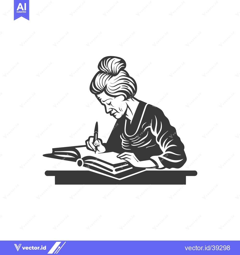 Premium Vector of Elderly Woman Writing in a Book