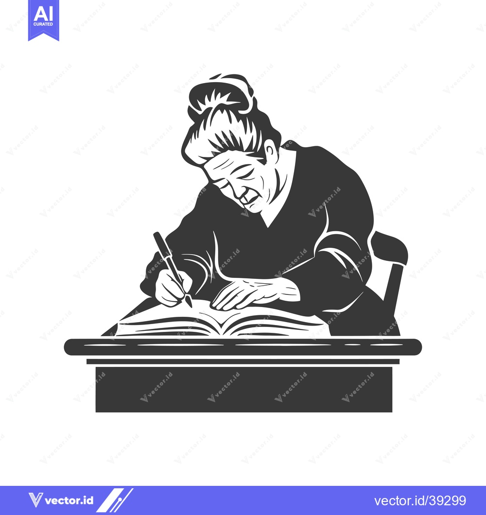 Premium Vector of Elderly Woman Writing in a Book at a Desk