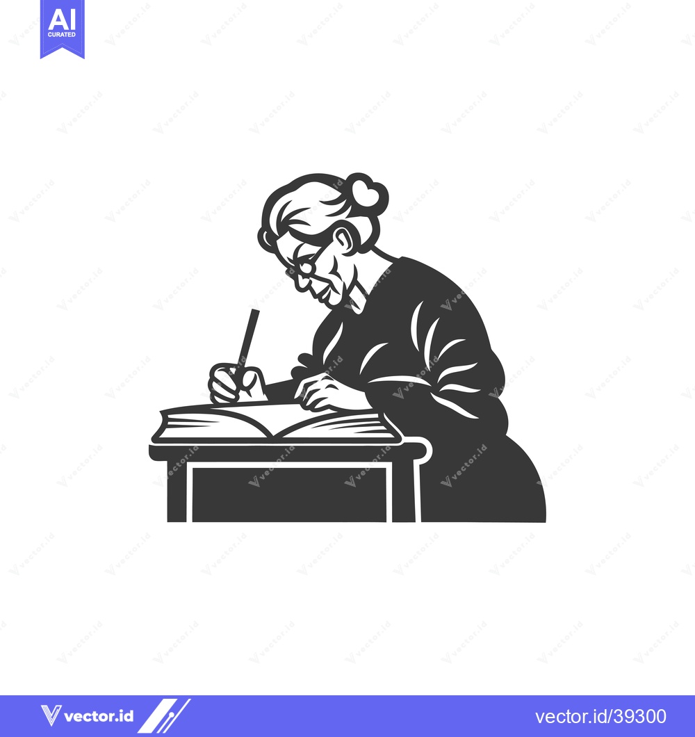 Premium Vector dari Elderly Woman Writing in a Book at a Desk