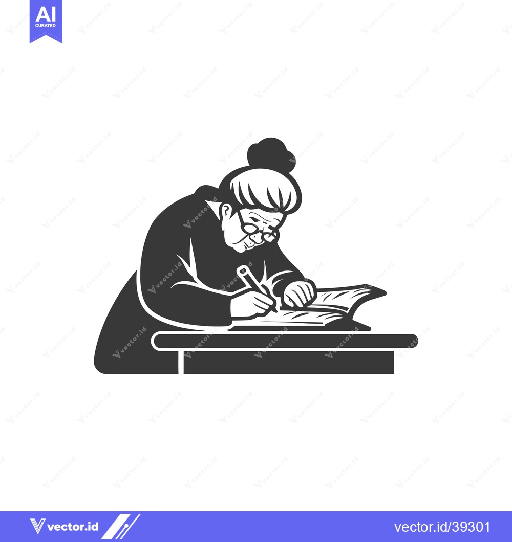 Premium Vector of Elderly Woman Writing in a Book at a Desk