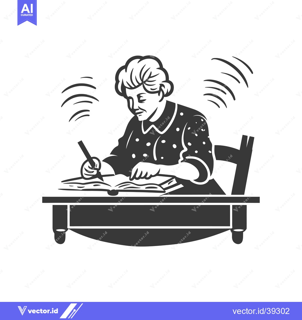 Premium Vector dari Elderly Woman Writing in a Book at a Table