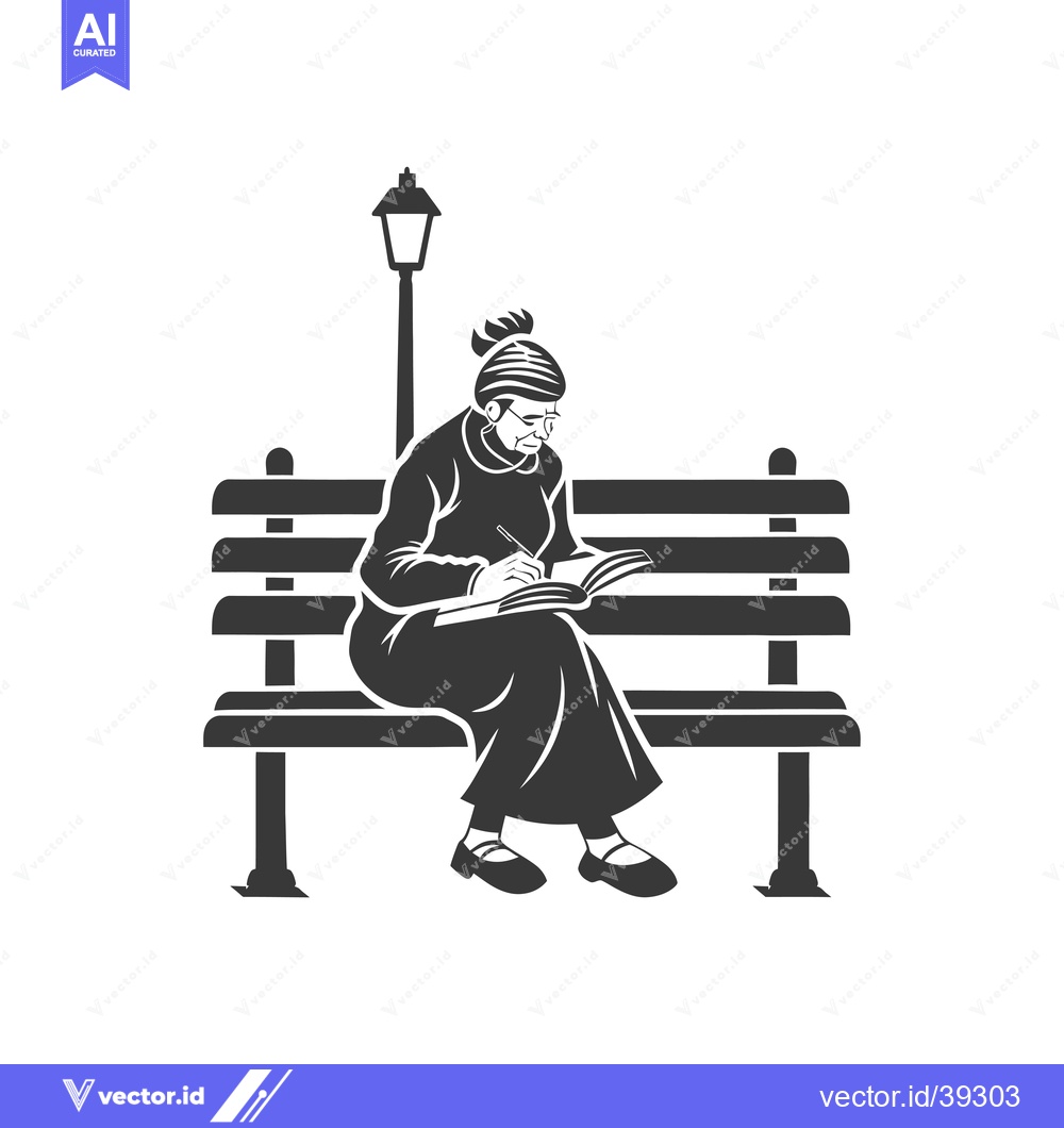 Premium Vector dari Elderly Woman Writing in a Book on a Bench
