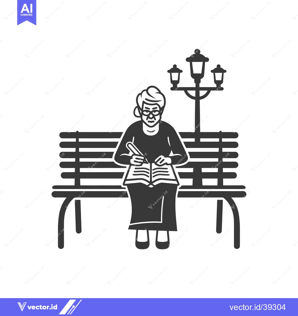Premium Vector dari Elderly Woman Writing in a Book on a Park Bench