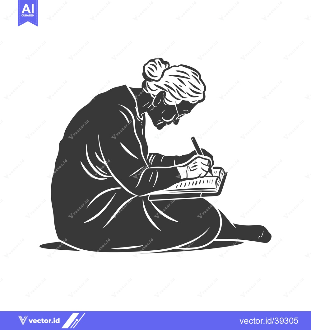 Premium Vector dari Elderly Woman Writing in a Book While Seated