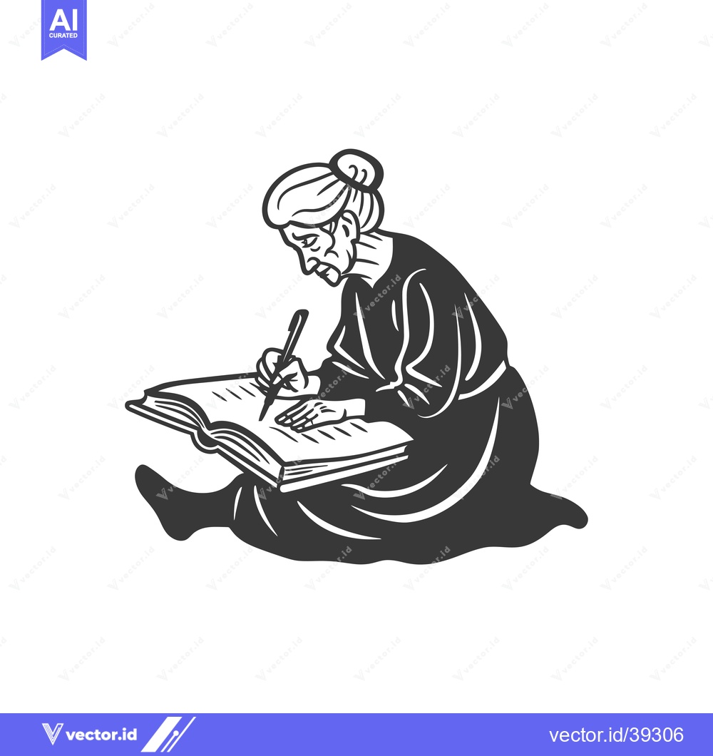 Premium Vector dari Elderly Woman Writing in a Book While Sitting