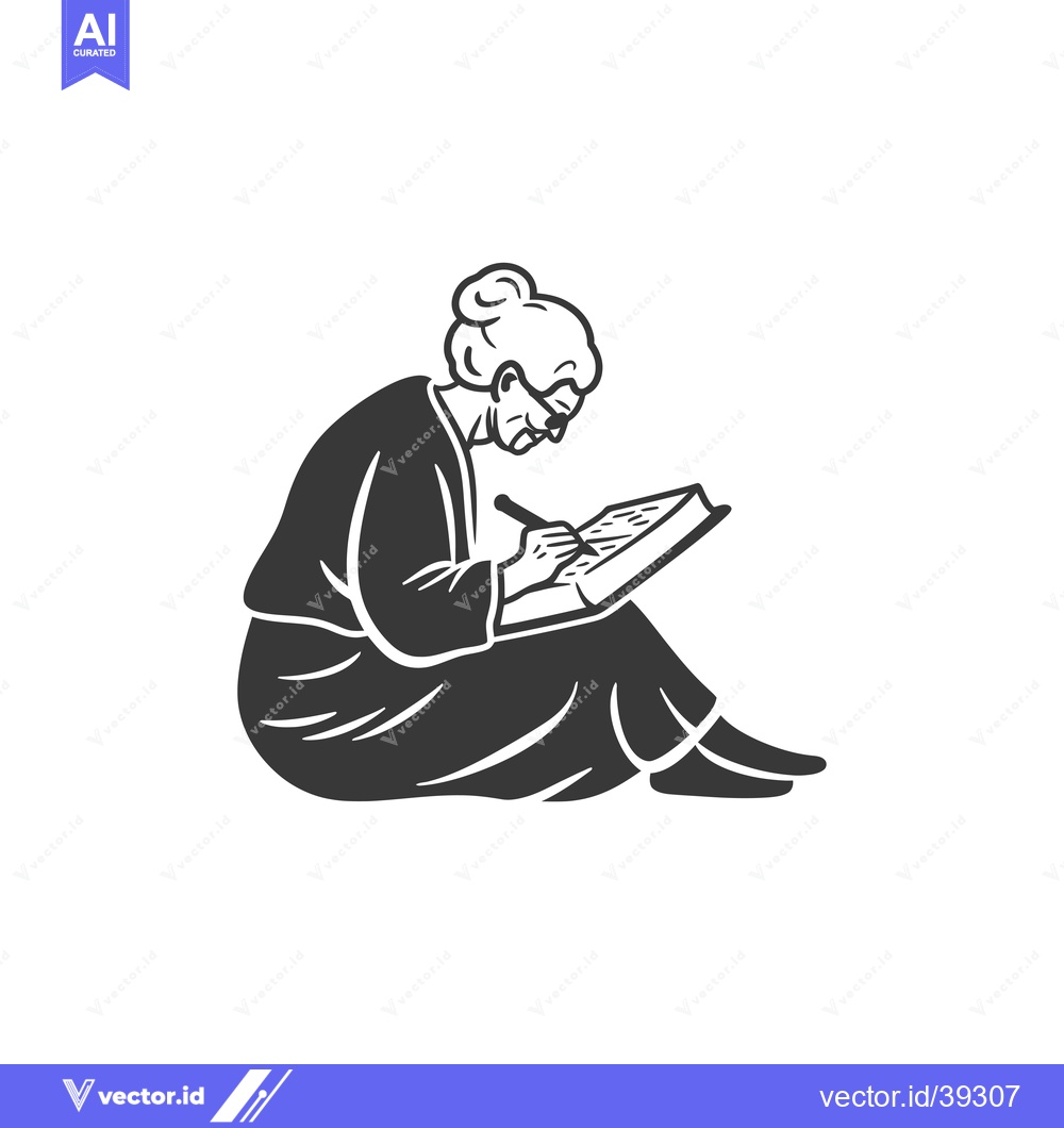 Premium Vector dari Elderly woman writing in a book while sitting