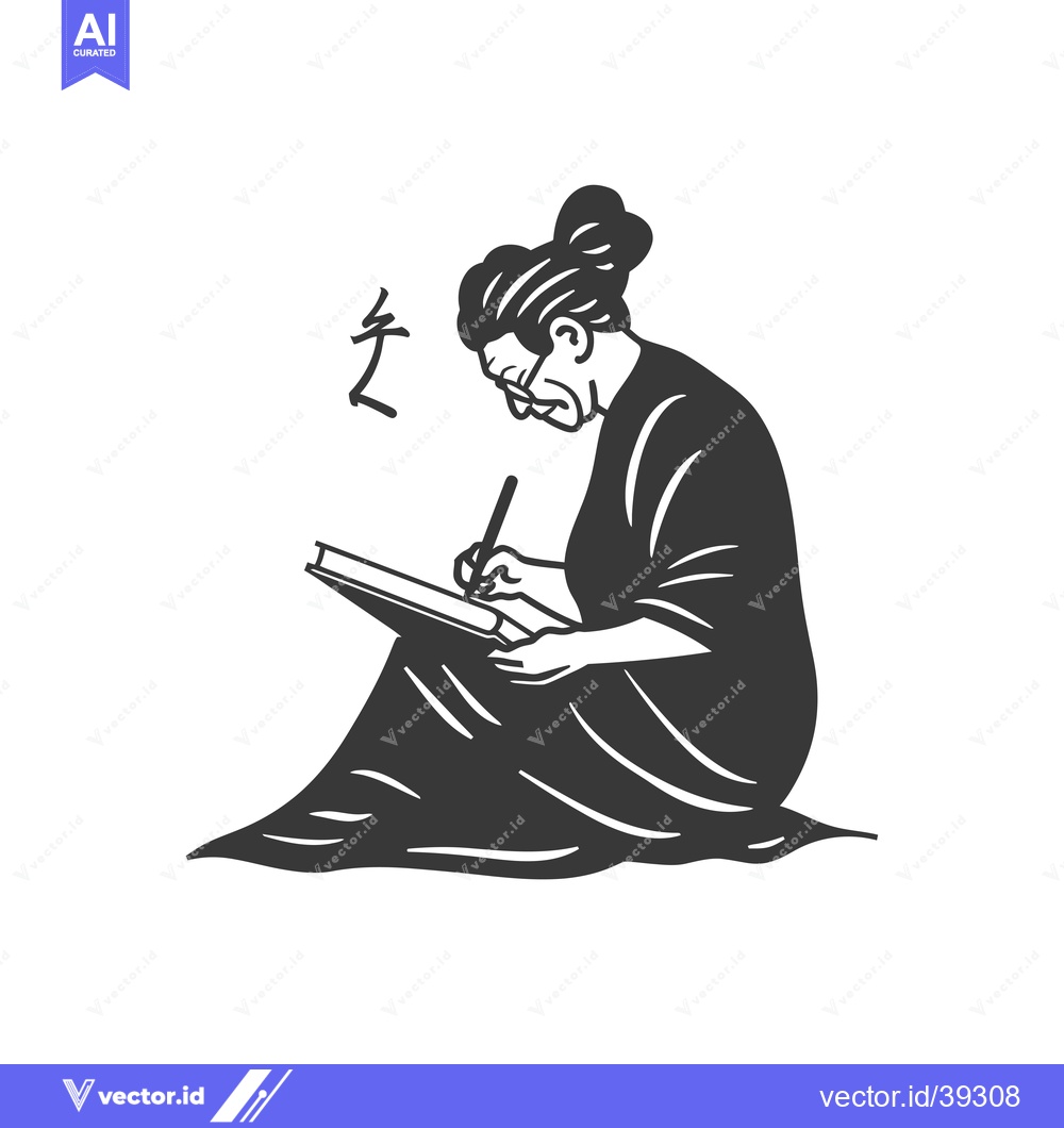 Premium Vector of Elderly Woman Writing in a Book with a Pen