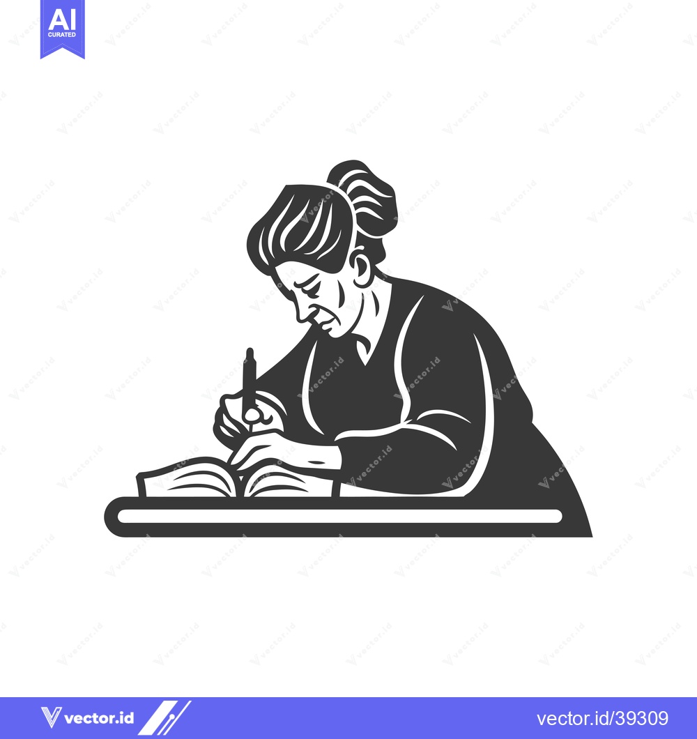 Premium Vector dari Elderly Woman Writing in a Book with a Pen