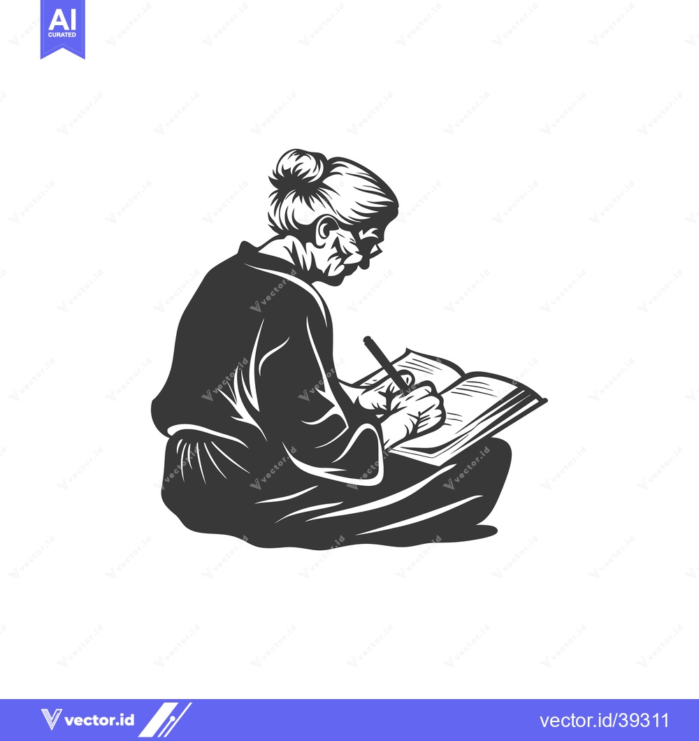Premium Vector dari Elderly Woman Writing in a Book with a Pencil