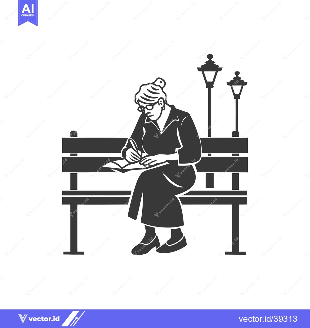 Premium Vector dari Elderly Woman Writing in a Notebook on a Bench
