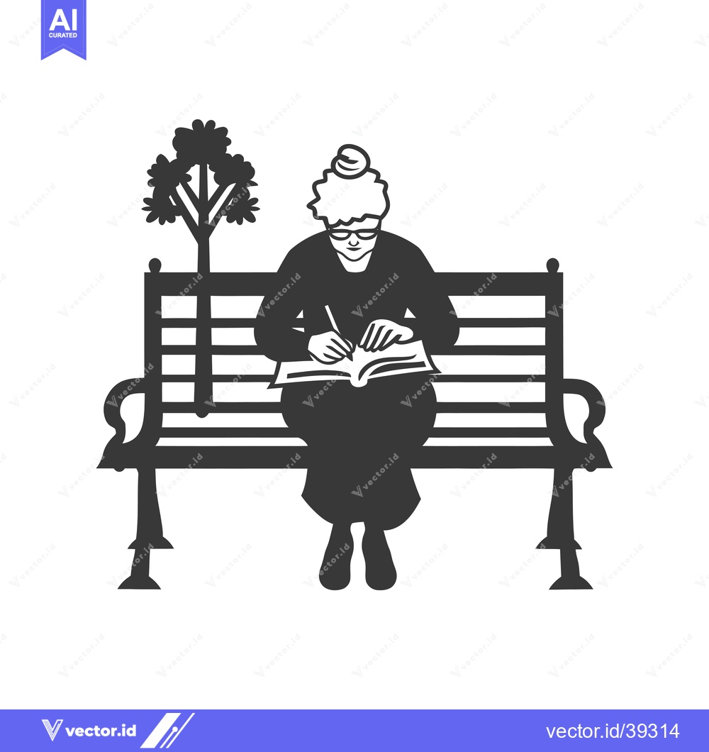 Premium Vector dari Elderly Woman Writing in a Notebook on a Bench
