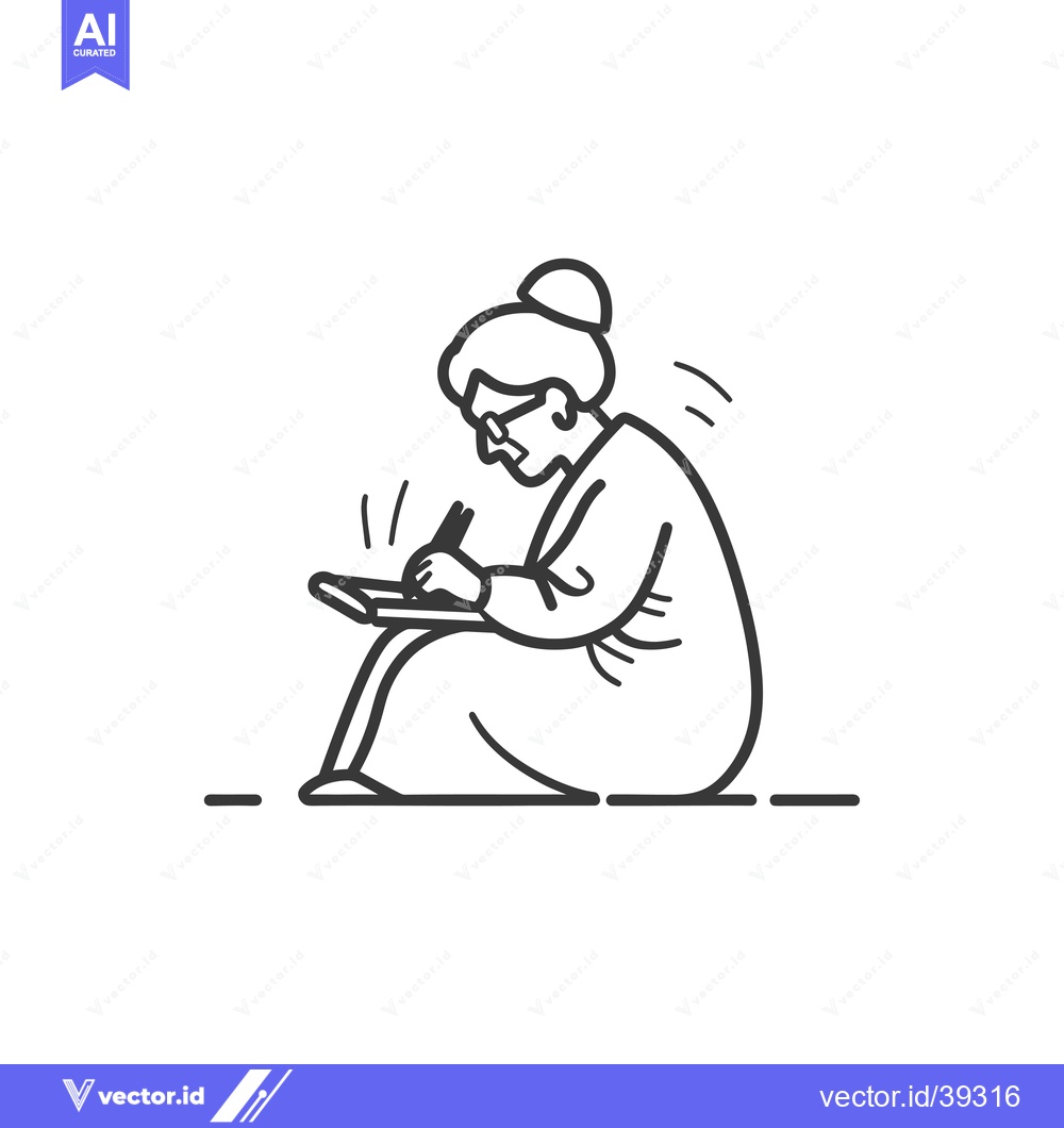 Premium Vector of Elderly Woman Writing in a Notebook While Sitting