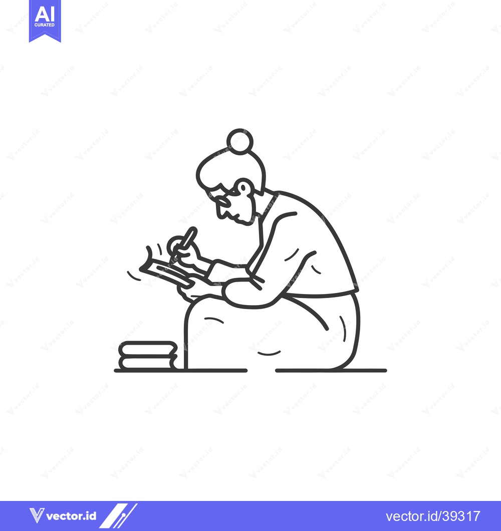 Premium Vector dari Elderly Woman Writing in a Notebook While Sitting