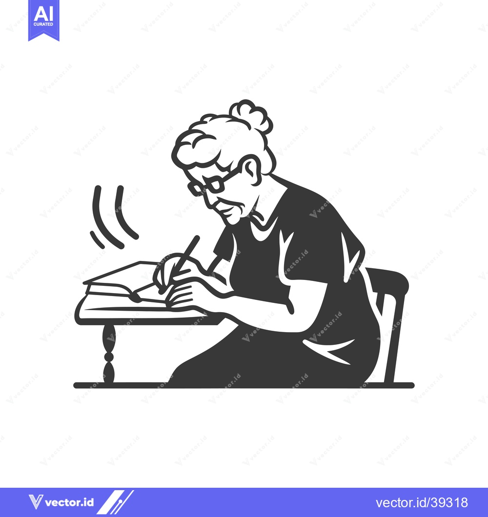 Premium Vector dari Elderly woman writing in a notebook while sitting at a desk
