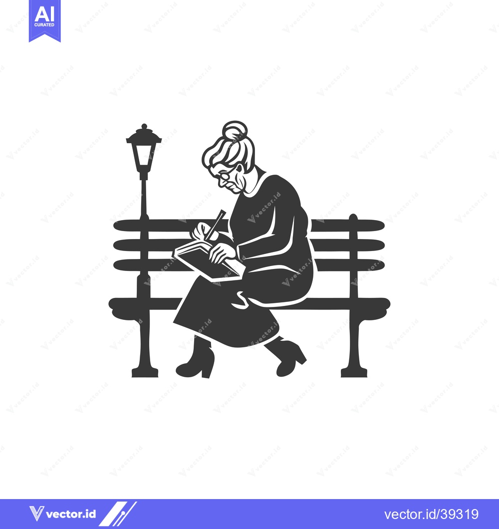 Premium Vector dari Elderly Woman Writing in a Notebook While Sitting on a Bench