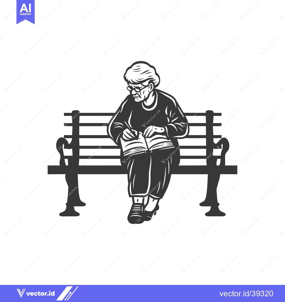 Premium Vector of Elderly Woman Writing in a Notebook While Sitting on a Bench