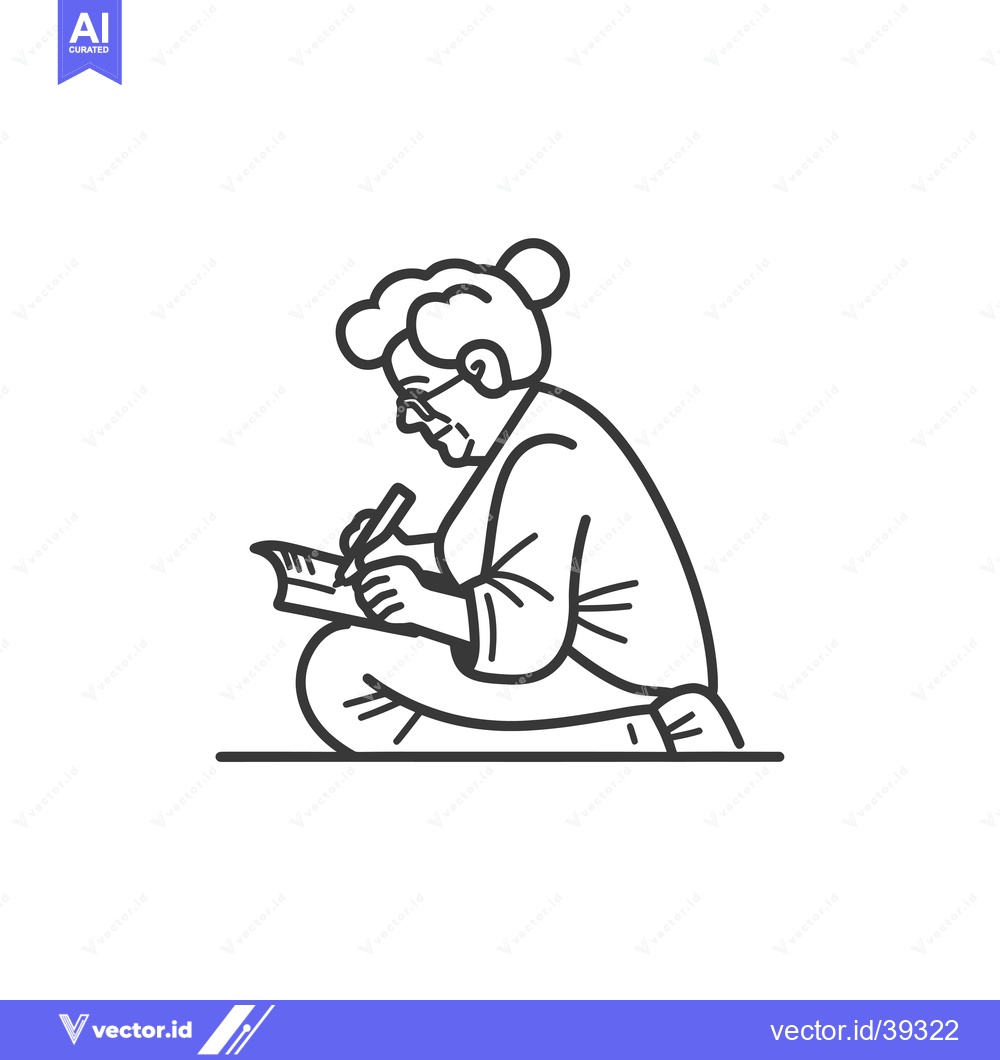 Premium Vector of Elderly Woman Writing in Notebook