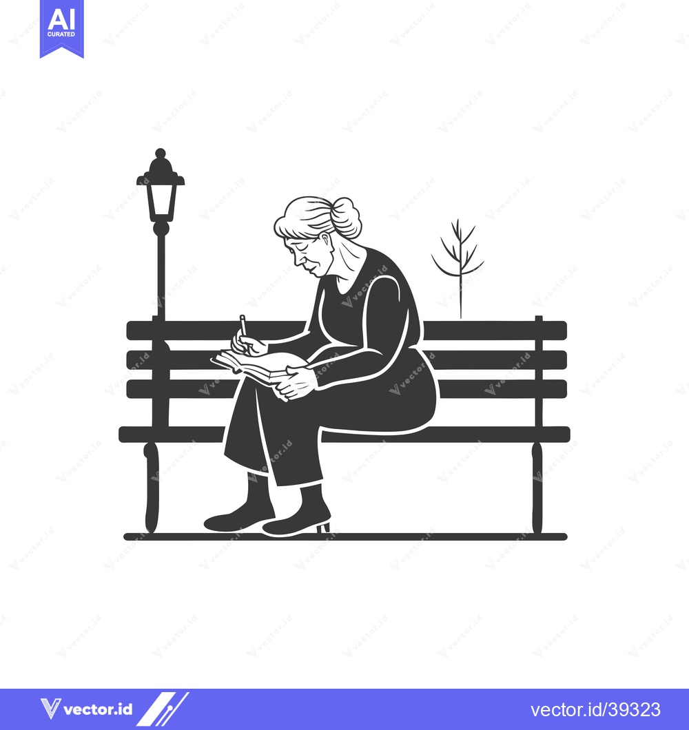 Premium Vector dari Elderly Woman Writing in Notebook on Park Bench