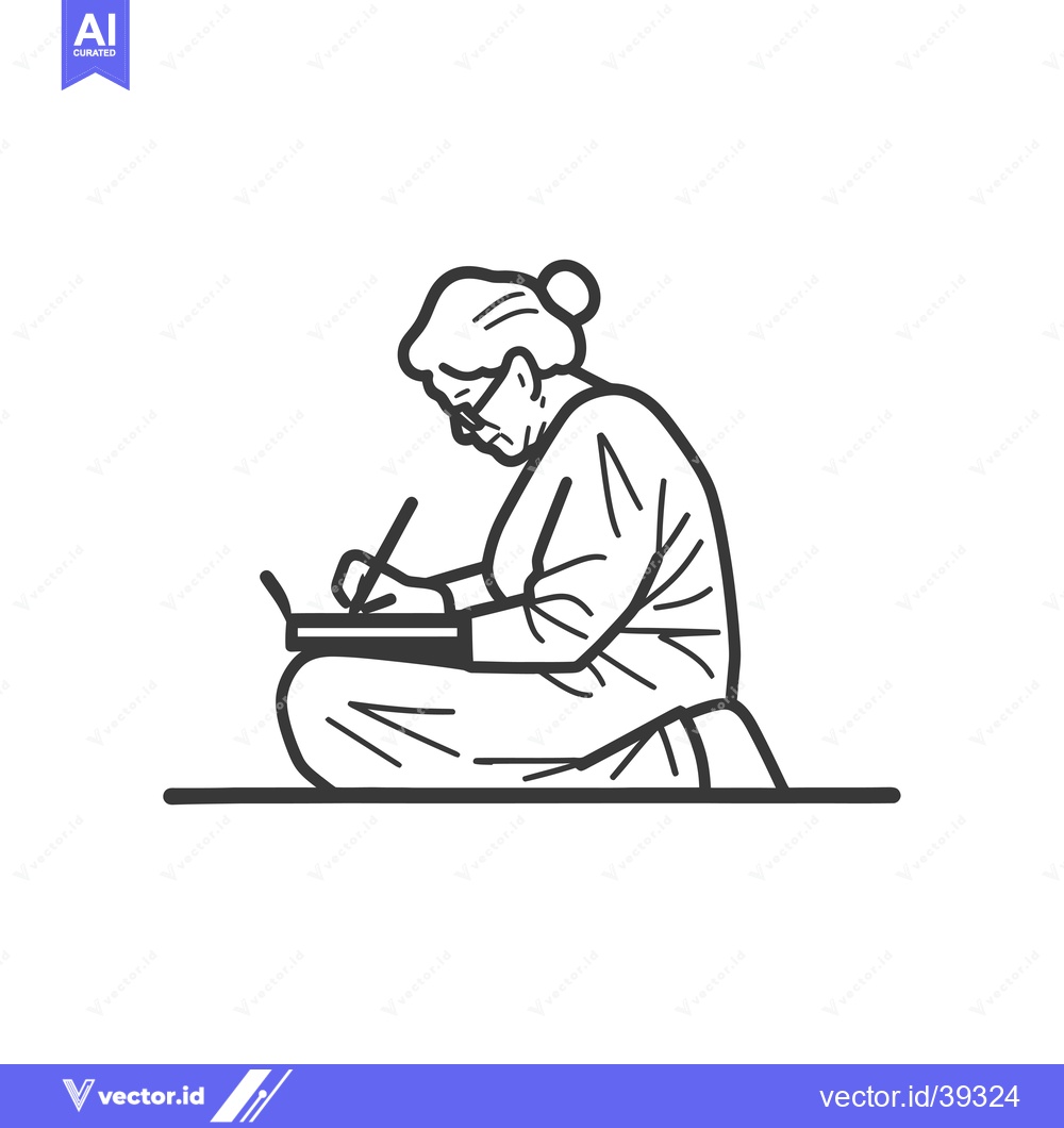Premium Vector of Elderly Woman Writing on a Laptop