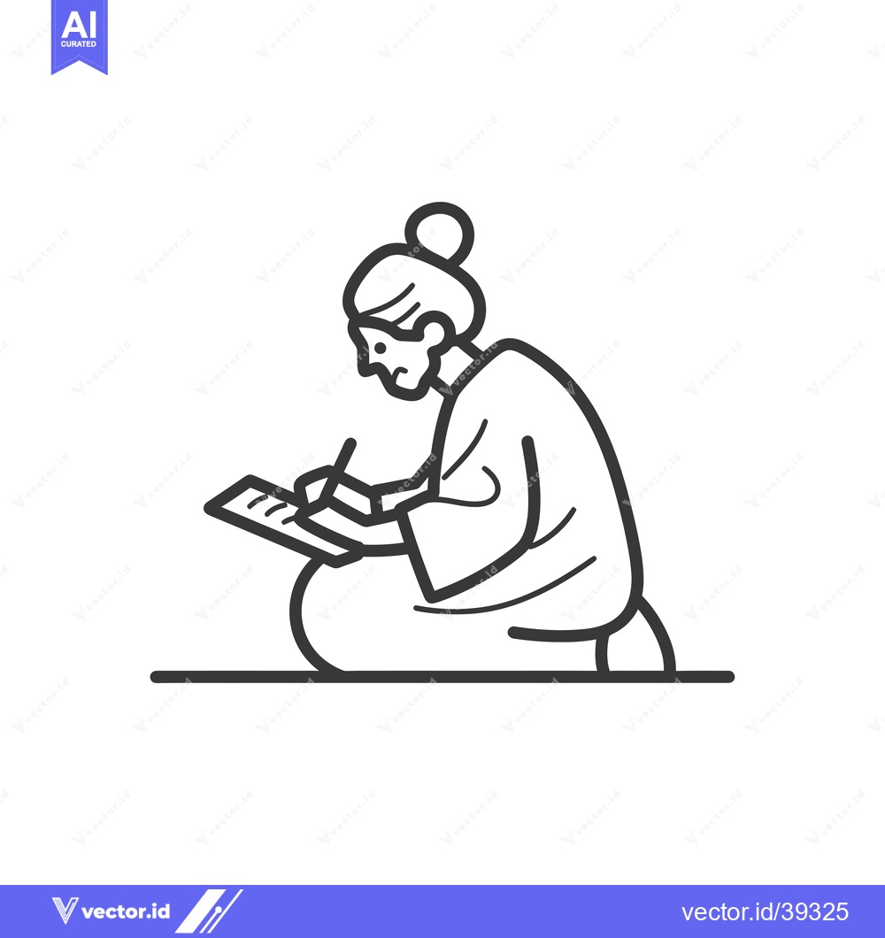 Premium Vector of Elderly Woman Writing on a Notepad While Seated