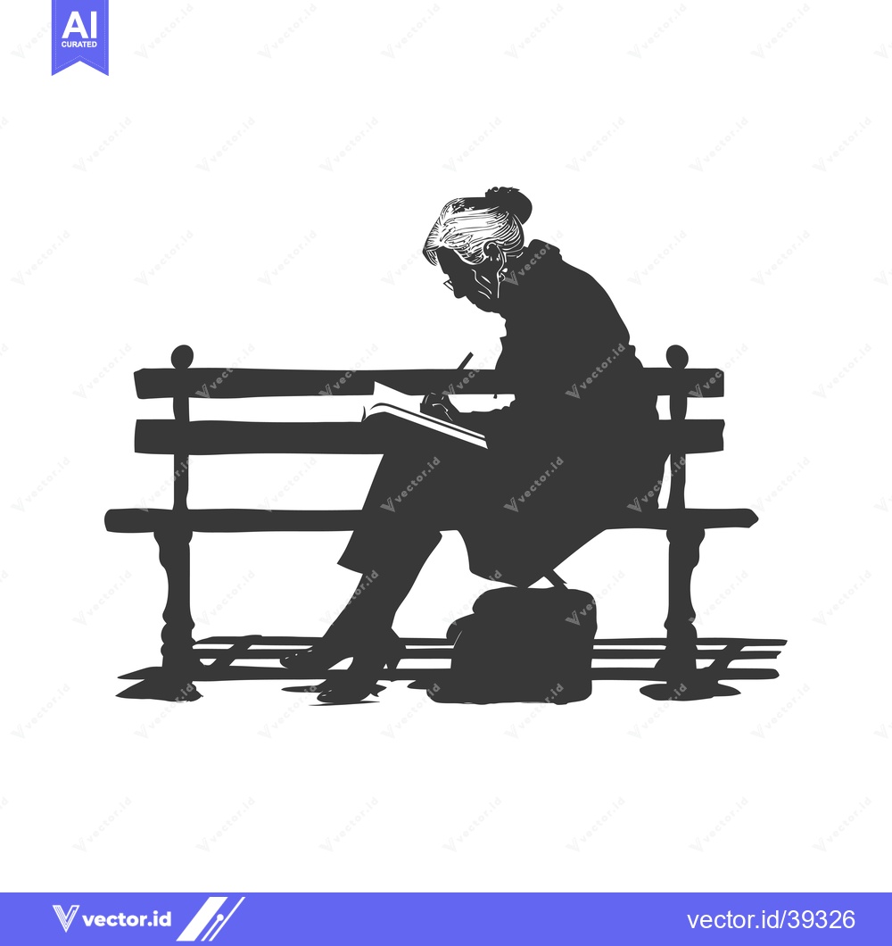 Premium Vector dari Elderly Woman Writing on a Park Bench