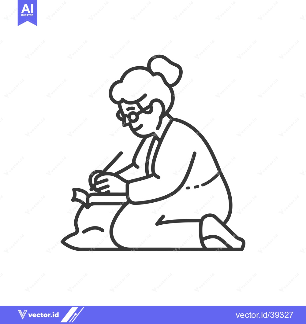 Premium Vector of Elderly Woman Writing While Kneeling on a Pillow