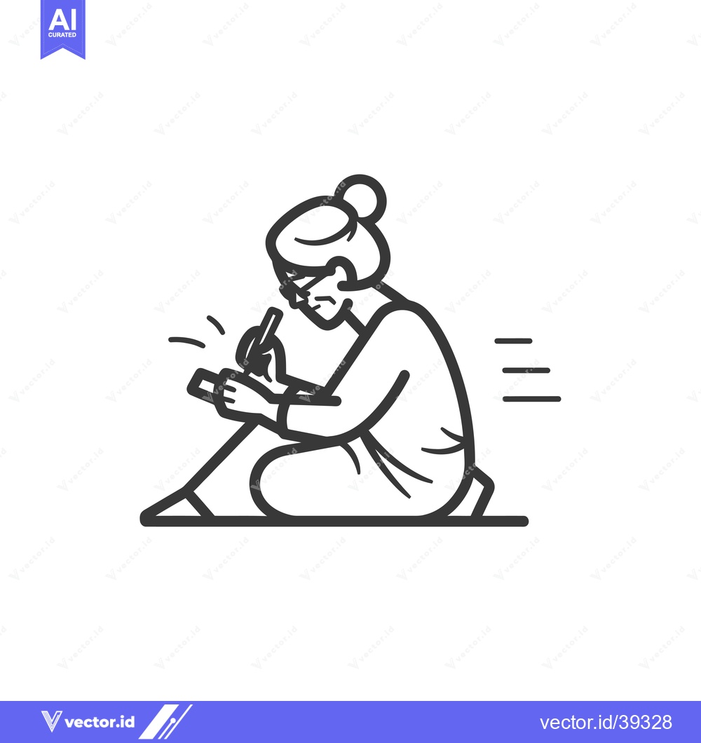 Premium Vector of Elderly Woman Writing with a Pen