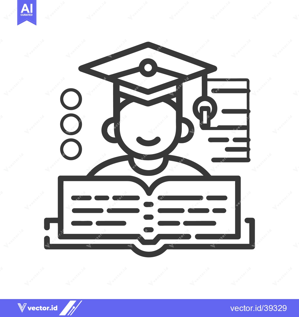 Premium Vector dari A cartoon person reads a book wearing a graduation cap