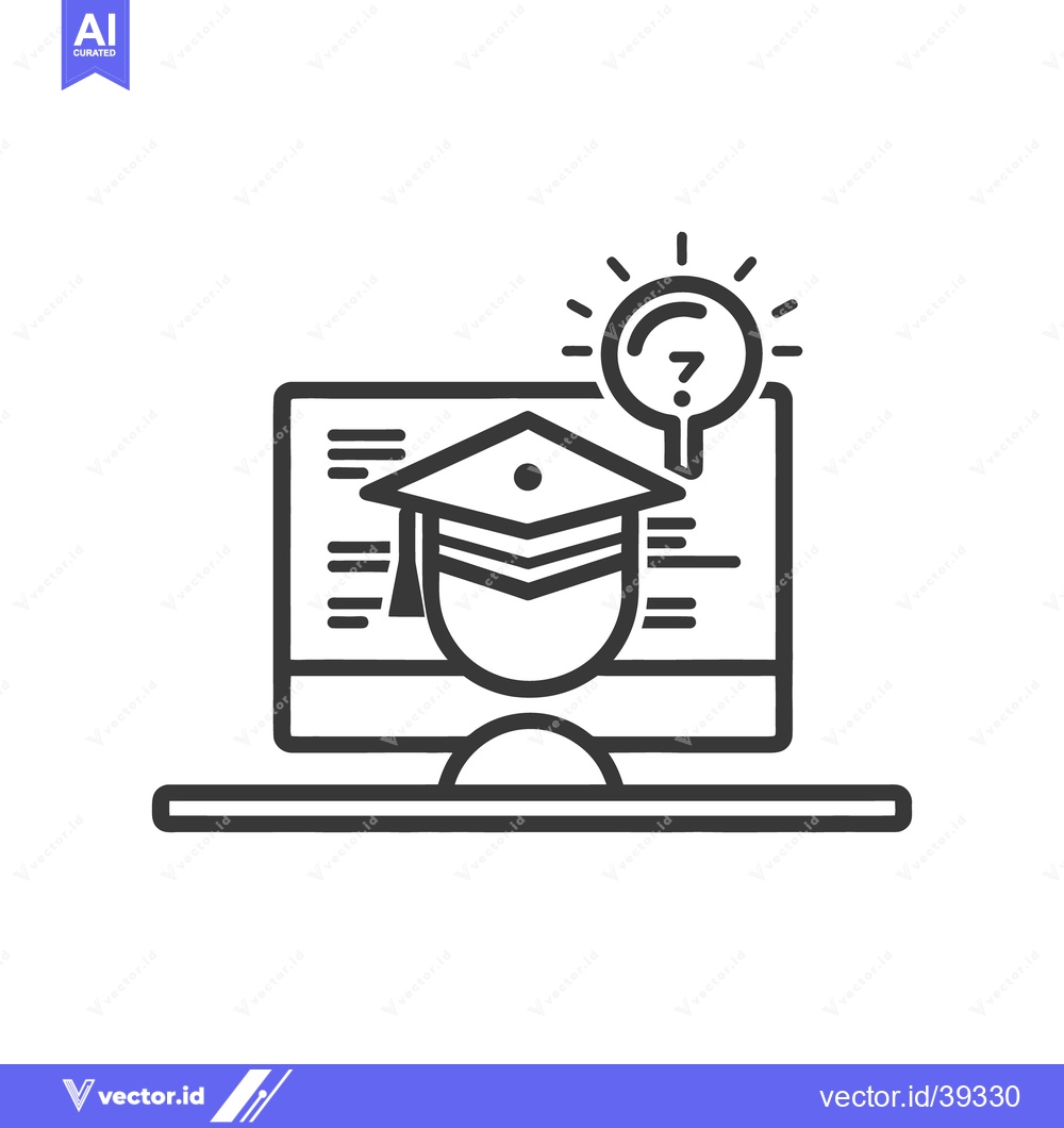 Premium Vector dari Online learning depicted with a graduate and a questioning idea