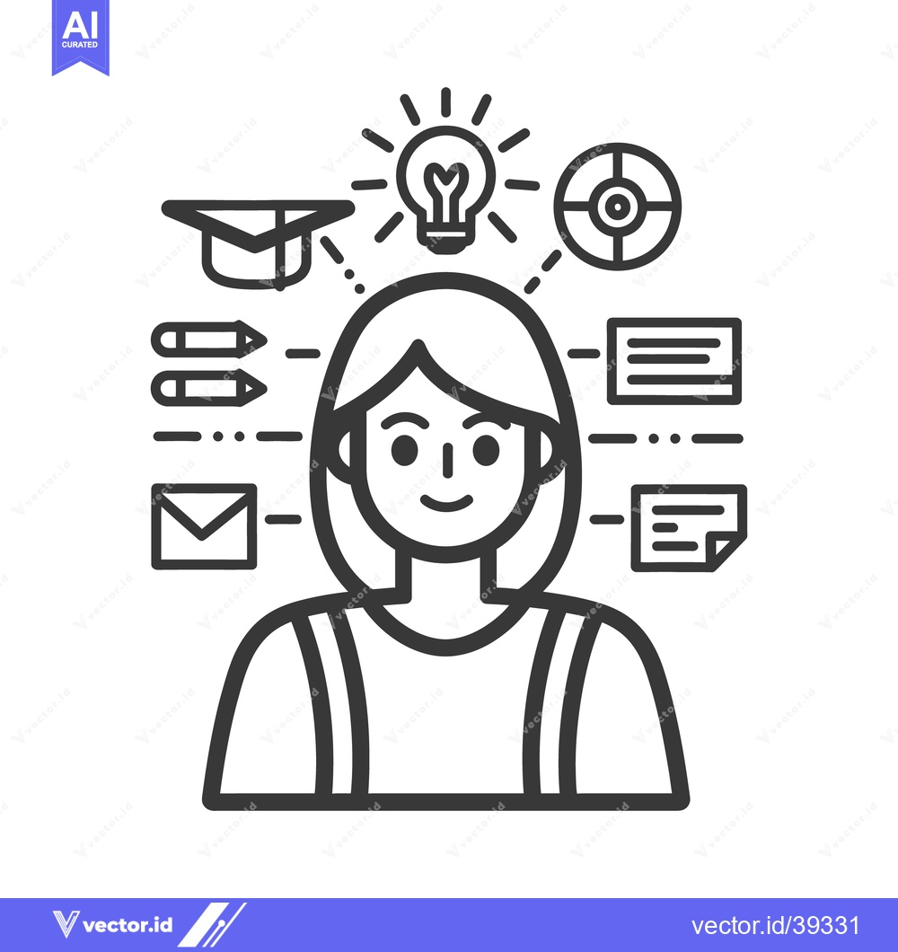 Premium Vector of A woman surrounded by items related to thoughts and ideas