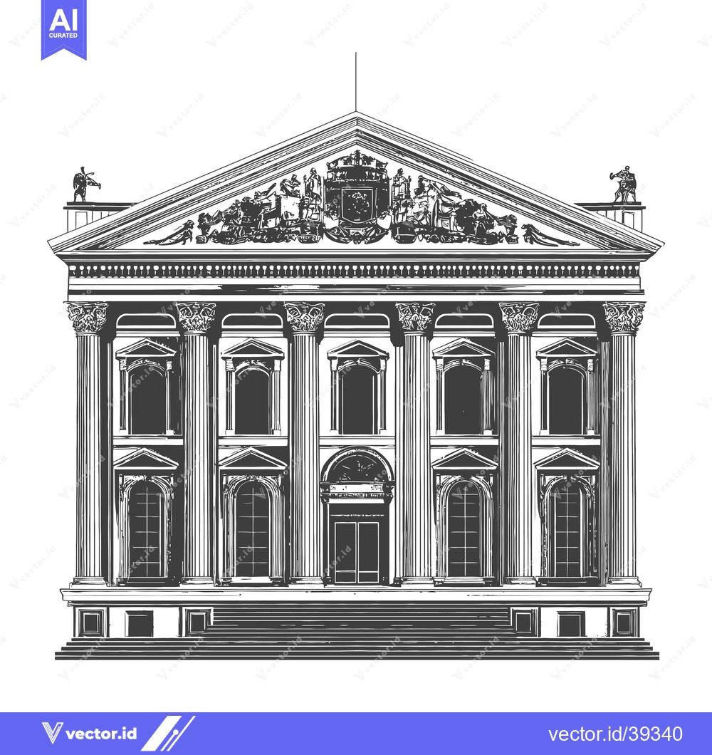 Premium Vector of Neoclassical Building Architectural Drawing Illustration