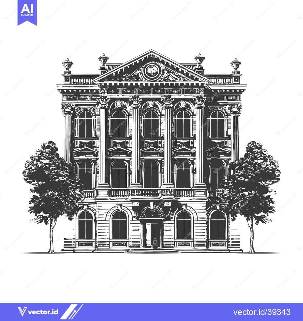 Premium Vector dari Elegant Classical Building With Trees Flanking The Entrance