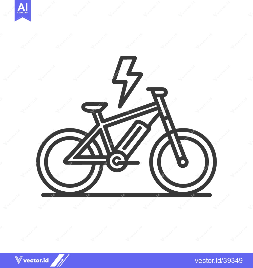 Premium Vector dari Electric Bicycle Icon: Modern Line Art of E-Bike with Lightning Bolt
