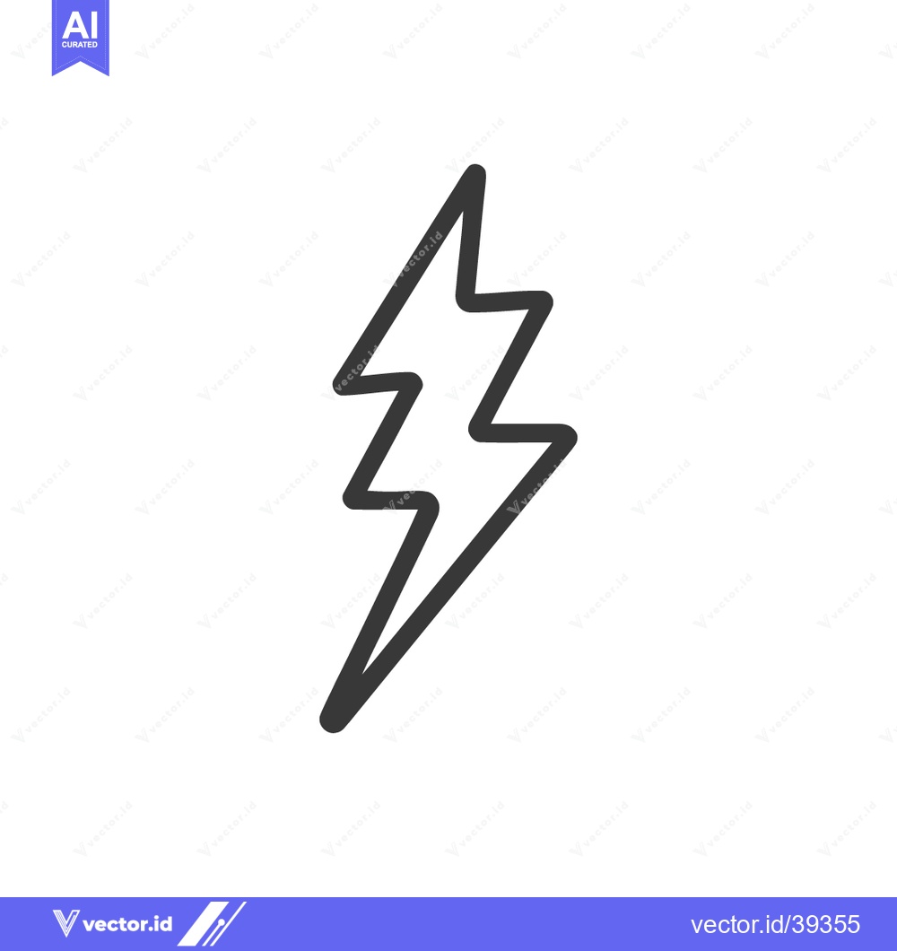 Premium Vector of Minimalist Lightning Bolt Icon: Bold Black Outline on White Background
