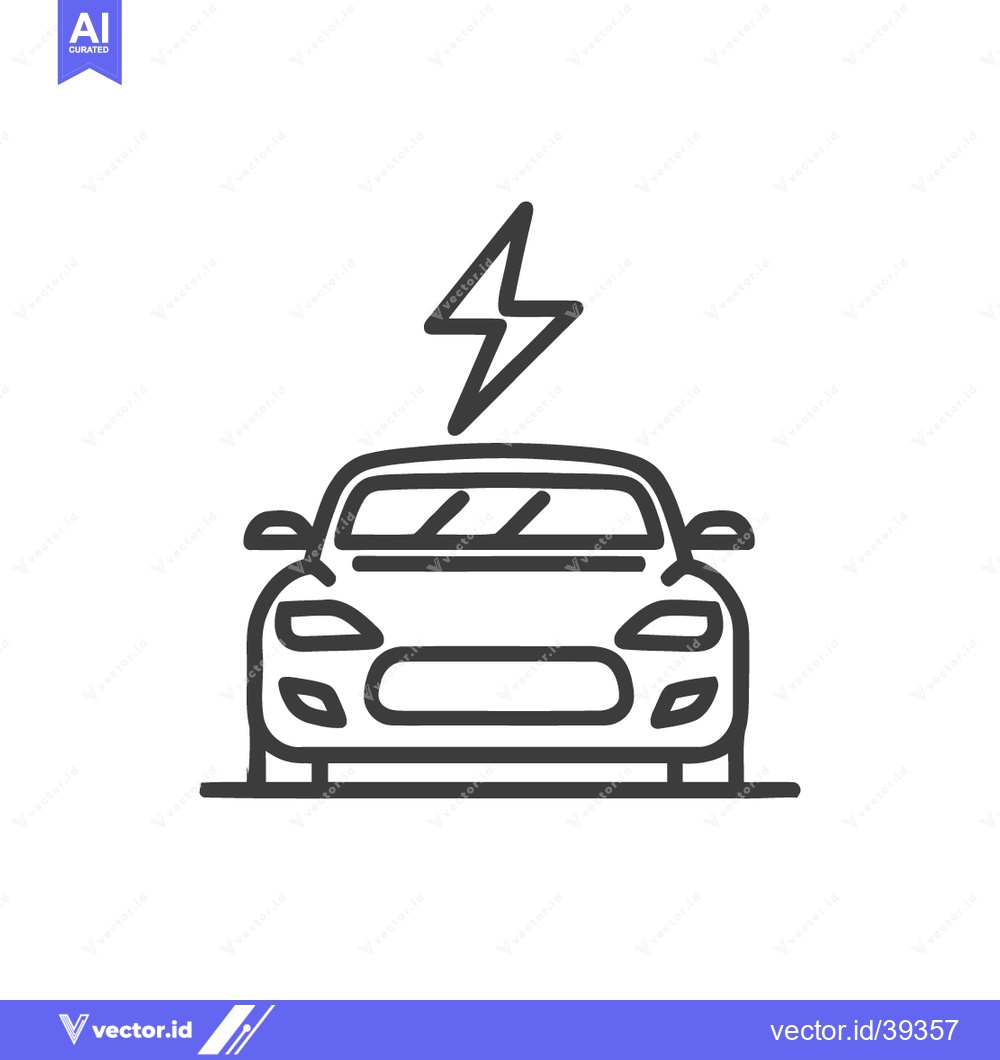 Premium Vector dari Electric Car Charging: Minimalist Line Art Icon with Lightning Bolt Sy