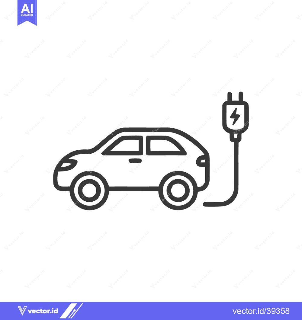 Premium Vector of Electric Car Outline Icon: Modern Vehicle with Charging Plug Symbol