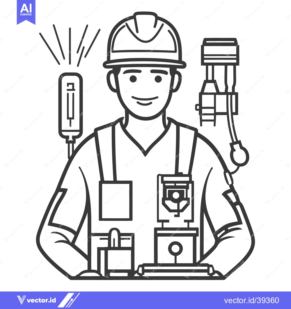 Premium Vector of A smiling engineer wearing a hardhat with industrial equipment
