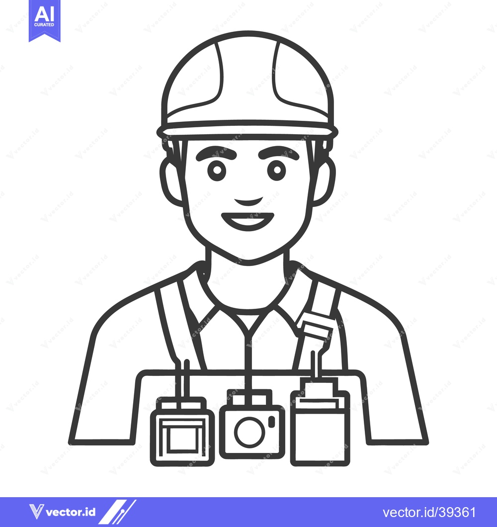 Premium Vector of A smiling construction worker wearing a safety helmet and equipment